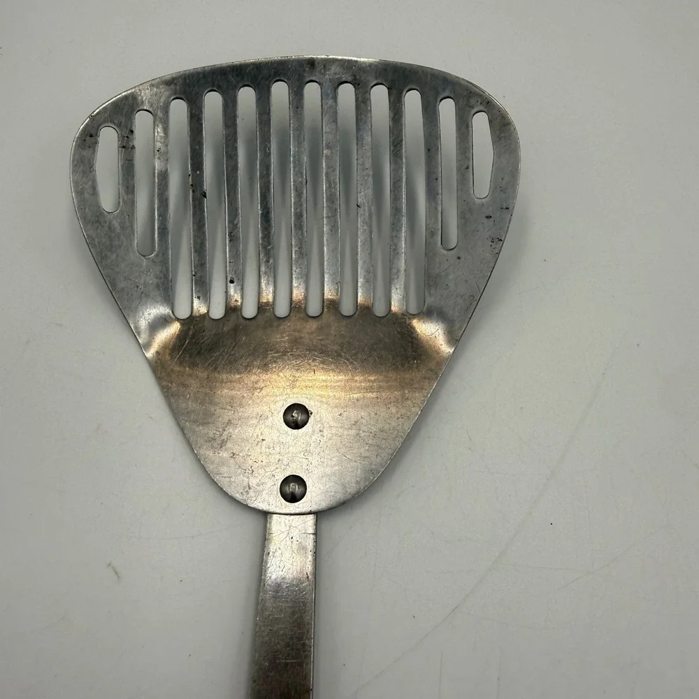 Vintage Household Japan Slotted Spatula Turner Stainless Steel Wood Handle 12